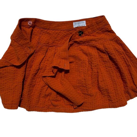 NEW Urban Outfitters XS Mini Skirt Wrap Women Textured Orange Pleated Casual - Picture 3 of 9